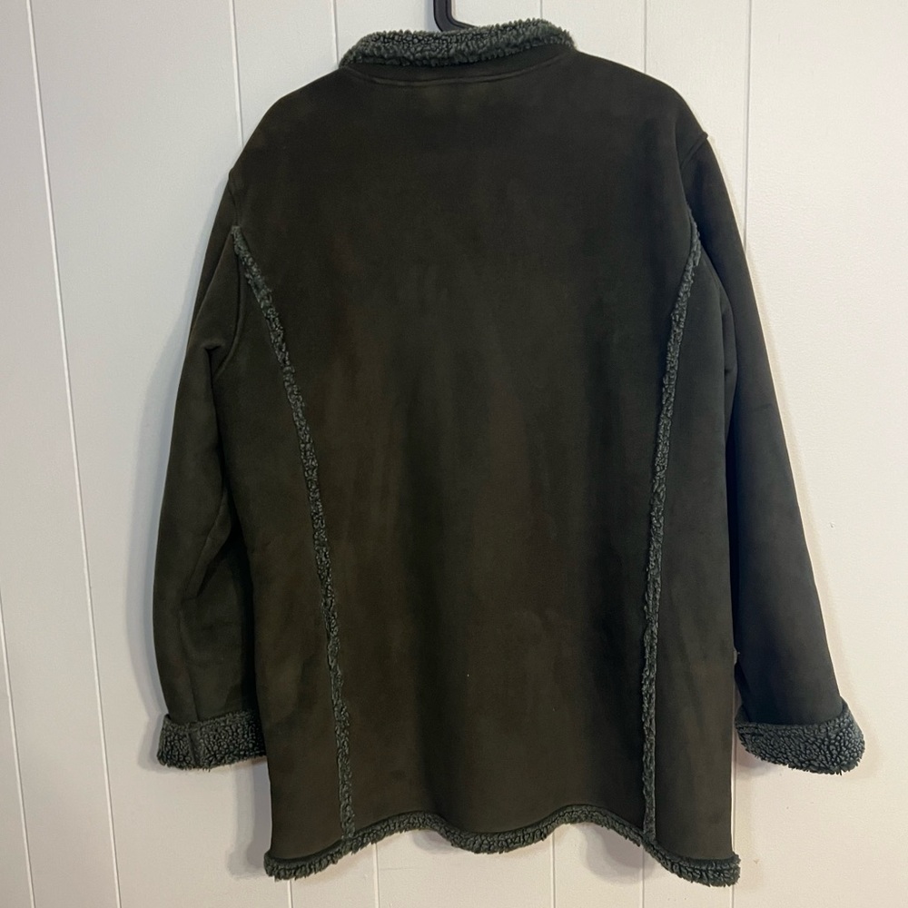 LL Bean Faux Suede Sherling Sherpa Lined dark green Jacket Sz: L - Picture 5 of 8